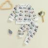Honganda Toddler Baby Boy Golf Outfit Golf Cart Print Sweatshirt Matching with Jogger Pants 2Pcs Fall Winter Clothes (White, 12-18 Months) view 2
