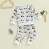 Honganda Toddler Baby Boy Golf Outfit Golf Cart Print Sweatshirt Matching with Jogger Pants 2Pcs Fall Winter Clothes (White, 12-18 Months) view 3