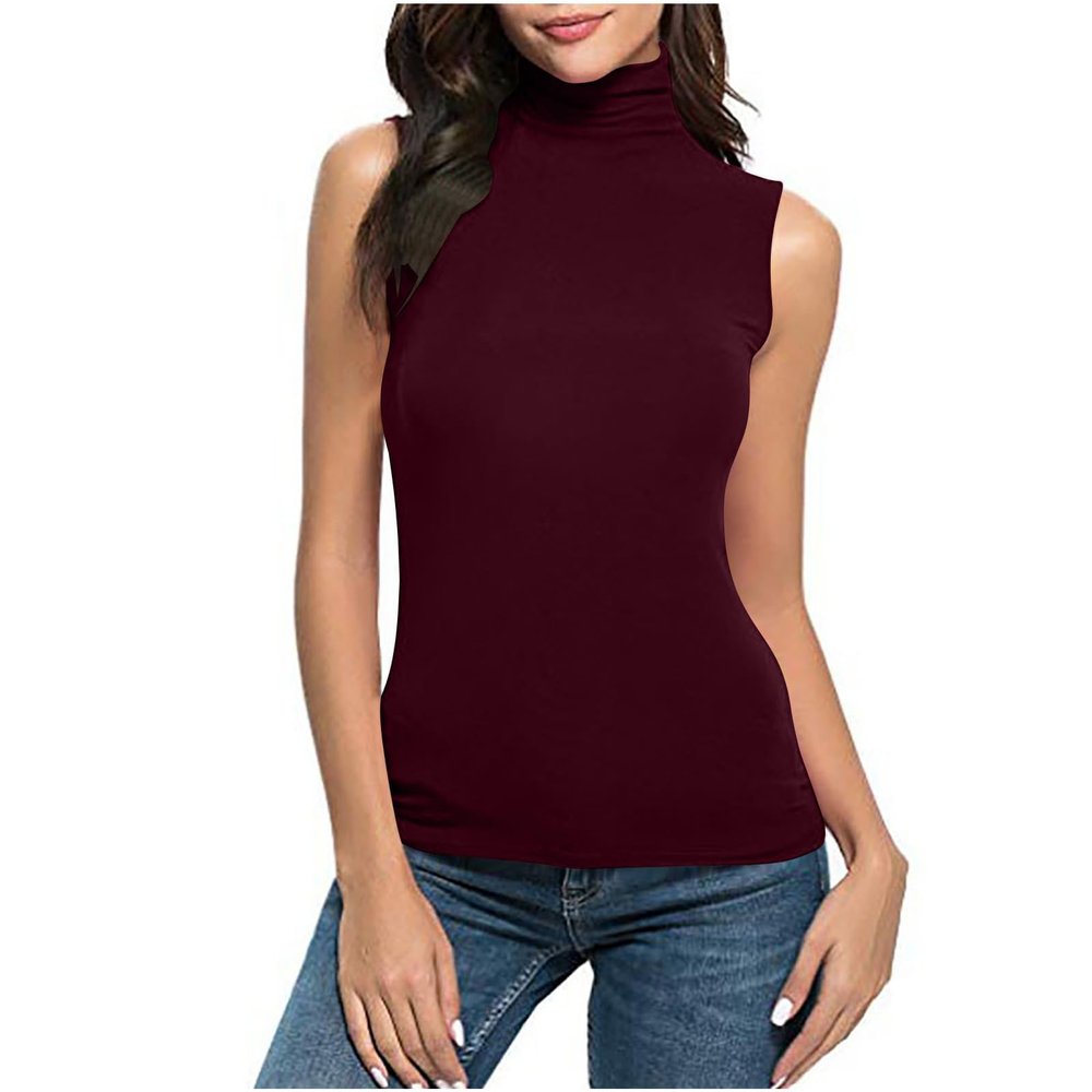 NineFit Basics Women Turtleneck Long Sleeve Shirts Fall Fashion Solid Color Tops Basic Layering Slim Fit Soft Thermal Underwear Tops, Small, _A02wine