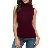 NineFit Basics Women Turtleneck Long Sleeve Shirts Fall Fashion Solid Color Tops Basic Layering Slim Fit Soft Thermal Underwear Tops, Small, _A02wine view 1