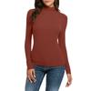 NineFit Basics Women Turtleneck Long Sleeve Shirts Fall Fashion Solid Color Tops Basic Layering Slim Fit Soft Thermal Underwear Tops, Medium, _A01red view 1