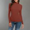 NineFit Basics Women Turtleneck Long Sleeve Shirts Fall Fashion Solid Color Tops Basic Layering Slim Fit Soft Thermal Underwear Tops, Medium, _A01red view 2
