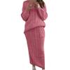 Womens 2 Piece Rib Knit Long Sleeve Skirt Sets Crop Top Maxi Bodycon Long Skirt Outfit Winter Cable Knit Sweater Set (X-Large,Pink 1) view 1