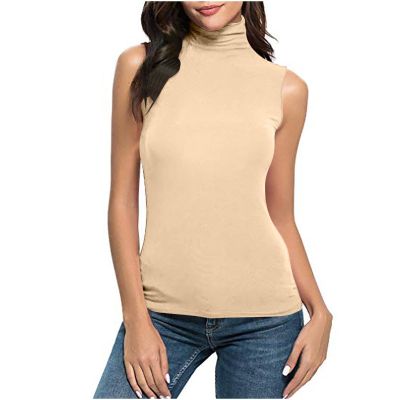 NineFit Basics Women Turtleneck Long Sleeve Shirts Fall Fashion Solid Color Tops Basic Layering Slim Fit Soft Thermal Underwear Tops, X-Large, _A02beige