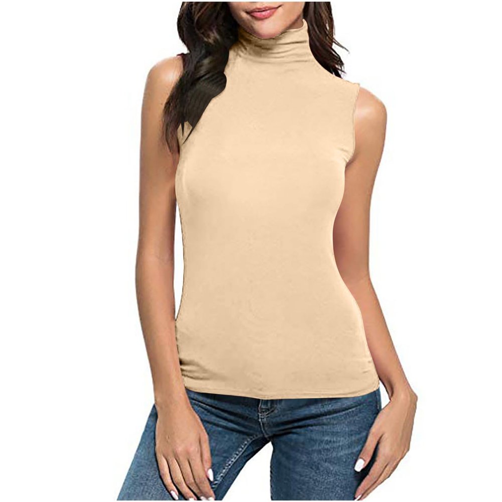 NineFit Basics Women Turtleneck Long Sleeve Shirts Fall Fashion Solid Color Tops Basic Layering Slim Fit Soft Thermal Underwear Tops, X-Large, _A02beige