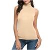 NineFit Basics Women Turtleneck Long Sleeve Shirts Fall Fashion Solid Color Tops Basic Layering Slim Fit Soft Thermal Underwear Tops, Small, _A02beige view 1