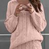 Generic Womens 2 Piece Rib Knit Long Sleeve Skirt Sets Crop Top Maxi Bodycon Long Skirt Outfit Winter Cable Knit Sweater Set (X-Large,Pink 2) view 2