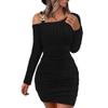 Women Long Sleeve Knit Bodycon Midi Dress Solid Color Jumper Sweaters Cold Shoulder Strap Ribbed Sexy Slim Dress (XX-Large,Black) view 1