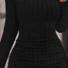 Women Long Sleeve Knit Bodycon Midi Dress Solid Color Jumper Sweaters Cold Shoulder Strap Ribbed Sexy Slim Dress (XX-Large,Black) view 3