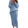 Womens 2 Piece Rib Knit Long Sleeve Skirt Sets Crop Top Maxi Bodycon Long Skirt Outfit Winter Cable Knit Sweater Set (4X-Large,Blue 1) view 1