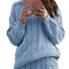 Womens 2 Piece Rib Knit Long Sleeve Skirt Sets Crop Top Maxi Bodycon Long Skirt Outfit Winter Cable Knit Sweater Set (4X-Large,Blue 1) view 2