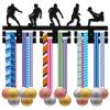 CREATCABIN Football Medal Hanger Display Soccer Medal Holder Rack Frame for Sports Hanging Wooden Wall Mount Shelf Frame Decor Black Medal Hangers with 12hooks for Ribbon Runner Marathon 15.7 x 6Inch view 1