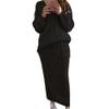 Womens 2 Piece Rib Knit Long Sleeve Skirt Sets Crop Top Maxi Bodycon Long Skirt Outfit Winter Cable Knit Sweater Set (4X-Large,Black) view 1
