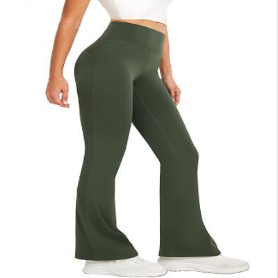 DLOODA Women's Flare Yoga Pants High Waisted Flared Leggings Bootcut Workout Bell Bottoms Leggings Tummy Control (Army Green XXL)