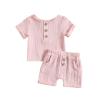Baby Boy Girl Cotton Linen Clothes Solid Color Short Sleeve Tops Shorts Set 2Pcs Toddler Summer (Red, 6-12 Months)