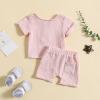 Baby Boy Girl Cotton Linen Clothes Solid Color Short Sleeve Tops Shorts Set 2Pcs Toddler Summer (Red, 6-12 Months) view 2