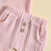 Baby Boy Girl Cotton Linen Clothes Solid Color Short Sleeve Tops Shorts Set 2Pcs Toddler Summer (Red, 6-12 Months) view 3