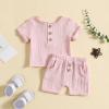Baby Boy Girl Cotton Linen Clothes Solid Color Short Sleeve Tops Shorts Set 2Pcs Toddler Summer (Red, 6-12 Months) view 4