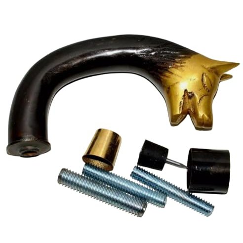 Brass Cane Walking Stick Handle Wolf Head Cast Brass w/Outside Connector wolf