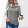 GOKKILRW Womens Sweatshirts Fall Lightweight Striped Mock Neck Long Sleeve Sweat Shirts Stretchy Comfy Casual Pullover Tops Business Office Work Blouses Grey view 2