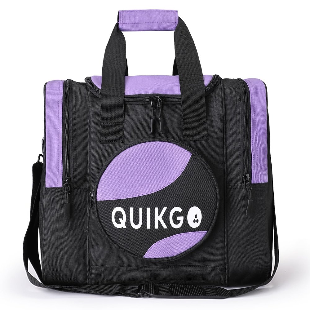 QUIKGO Bowling Bag for Single, Tote Bowling Bag with Padded Holder, Fits Shoes Up to Mens Size 14, Built-in Accessories Mesh Pocket