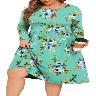 POSESHE Womens Plus Size Dresses for Fall Solid Knit Crew Neck 2025 Fashion Curvy Midi Dress with Pockets,Green Floral,4XL