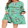 POSESHE Womens Plus Size Dresses for Fall Solid Knit Crew Neck 2025 Fashion Curvy Midi Dress with Pockets,Green Floral,4XL view 1