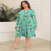 POSESHE Womens Plus Size Dresses for Fall Solid Knit Crew Neck 2025 Fashion Curvy Midi Dress with Pockets,Green Floral,4XL view 3