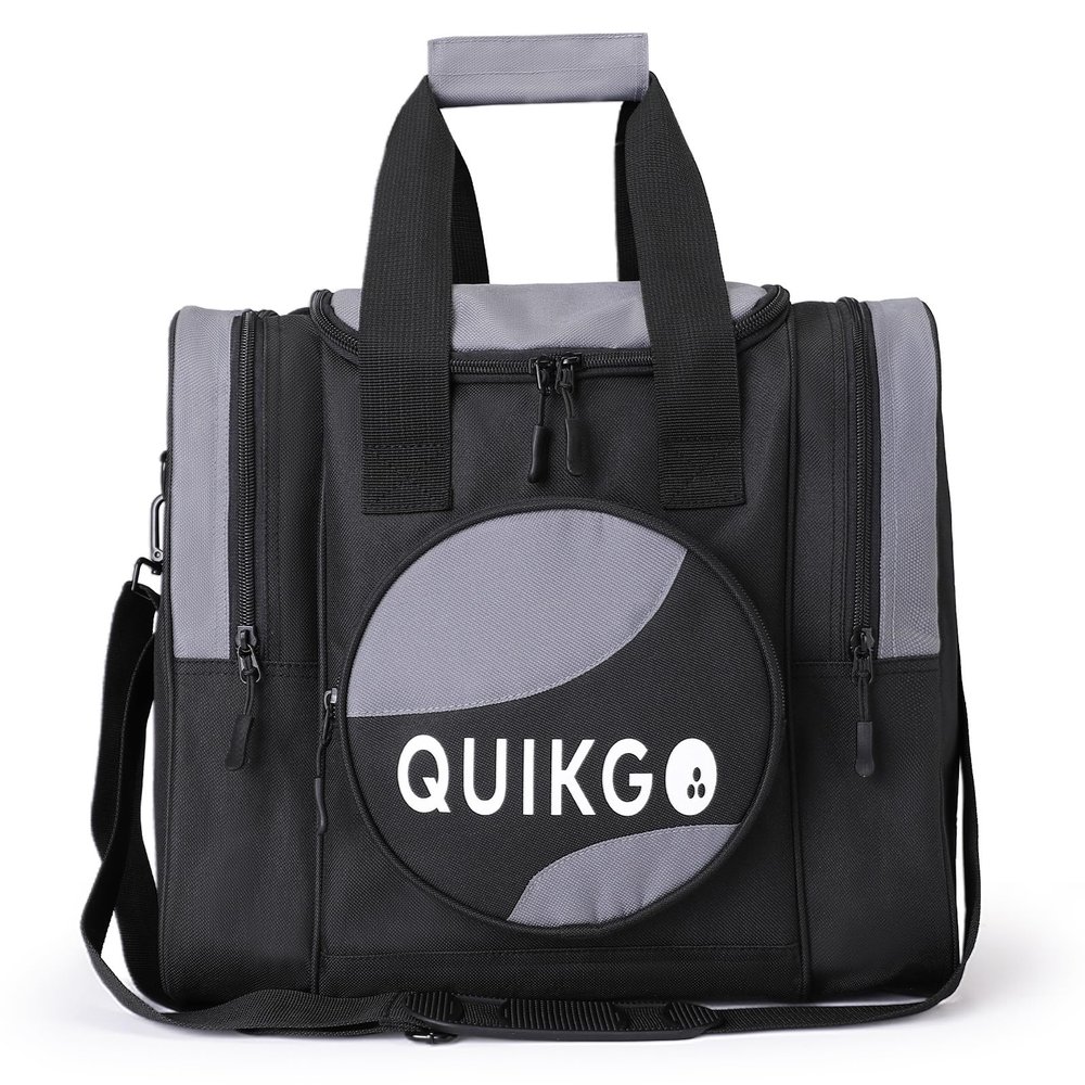 QUIKGO Bowling Bag for Single, Tote Bowling Bag with Padded Holder, Fits Shoes Up to Mens Size 14, Built-in Accessories Mesh Pocket