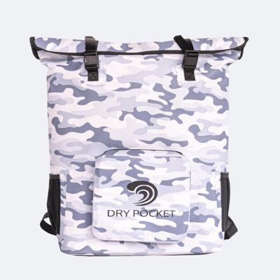 Dry Pocket Magnaguard Auto-Sealing Waterproof Backpack Cooler, 22-Can Capacity, Floating, Durable TPU Shell, IPX8 Rated, Keeps Ice for 24+ Hours (Snow Camo)