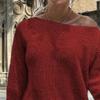 Women's Baggy Sweater Dresses Winter Off Shoulder Lantern Sleeve Casual Knit Dress Oversized Pullover Jumper Sweater (XX-Large,Red) view 3