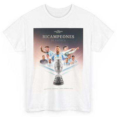 NineFit Basics New Argentina Campeon 2024 ADULT T-Shirt BICAMPEONES de America Soccer Copa Fans Campeones Jersey | Unisex Camiseta (US, Alpha, X-Large, Regular, Regular, White)