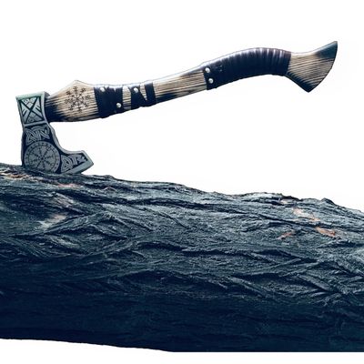 [DARK WARRIOR] Handmade Forged Carbon Steel Aegishjalmr Viking Axe with Sheath - Traditional Norse Bearded Axe Hatchet - 'Helm of Awe' Symbol Hand Craved Solid Handle (Aegishjalmr Viking Axe 22")