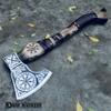 [DARK WARRIOR] Handmade Forged Carbon Steel Aegishjalmr Viking Axe with Sheath - Traditional Norse Bearded Axe Hatchet - 'Helm of Awe' Symbol Hand Craved Solid Handle (Aegishjalmr Viking Axe 22") view 4
