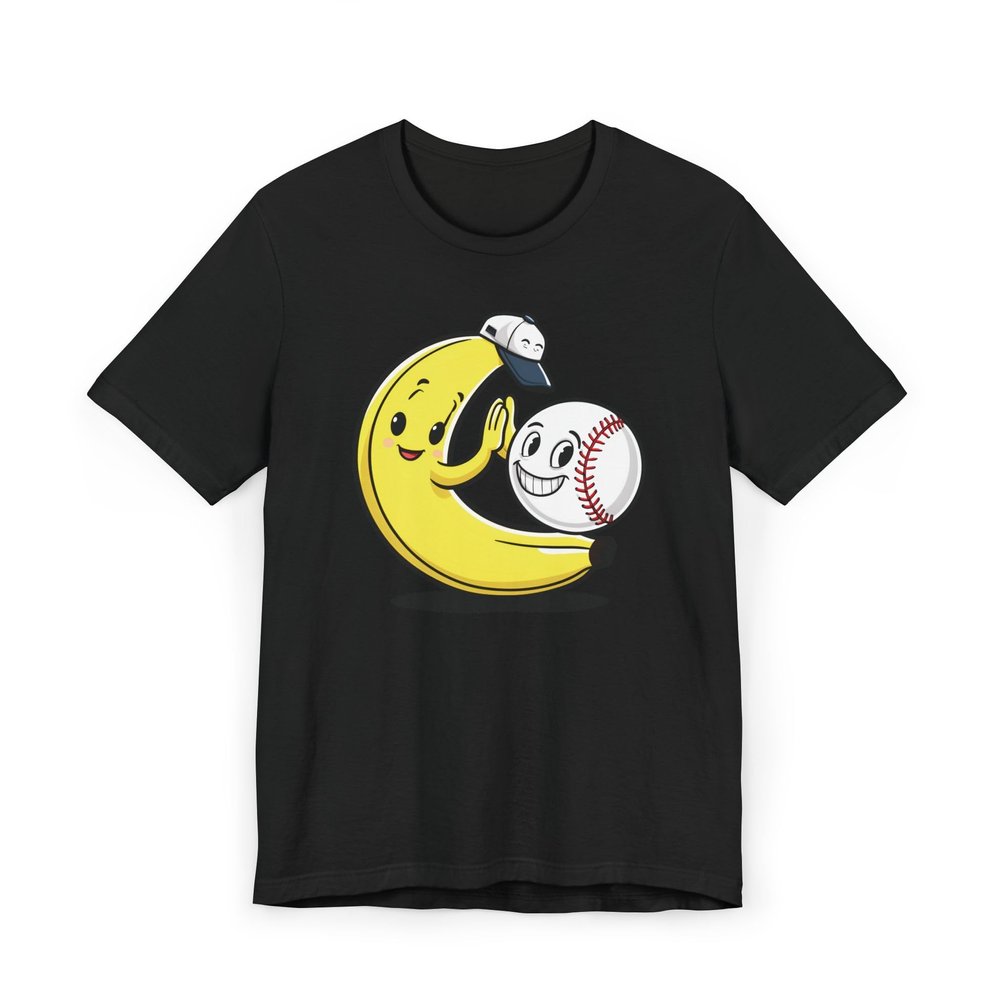 HK Apparel & Home Baseball Cute Banana T-Shirt for Men's, Baseball T Shirt (US, Alpha, XX-Large, Regular, Regular, Black)