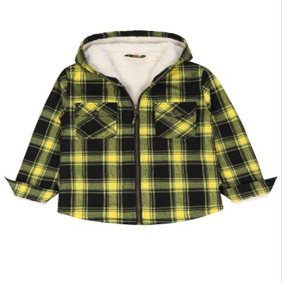 ZENTHACE Boys Fleece Jacket Hoodie Flannel Plaid Shacket Sherpa Lined Winter Full Zip Up Hooded Sweatshirt Golden L Size10-12