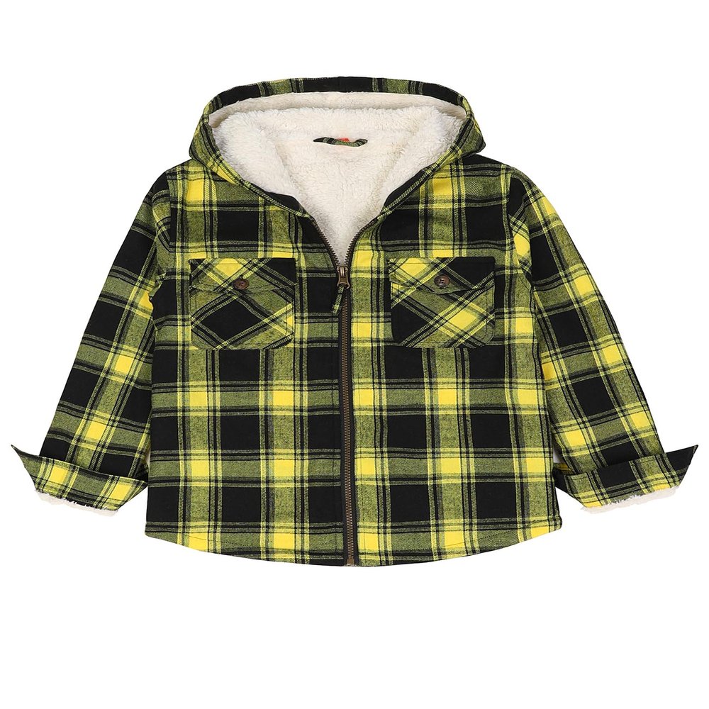 ZENTHACE Boys Fleece Jacket Hoodie Flannel Plaid Shacket Sherpa Lined Winter Full Zip Up Hooded Sweatshirt Golden L Size10-12