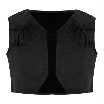 Hedmy Boys Girls Western Cowboy Dress Up Halloween Party Vest Sleeveless Hem Fringe Tassel Waistcoat Black 4 Years