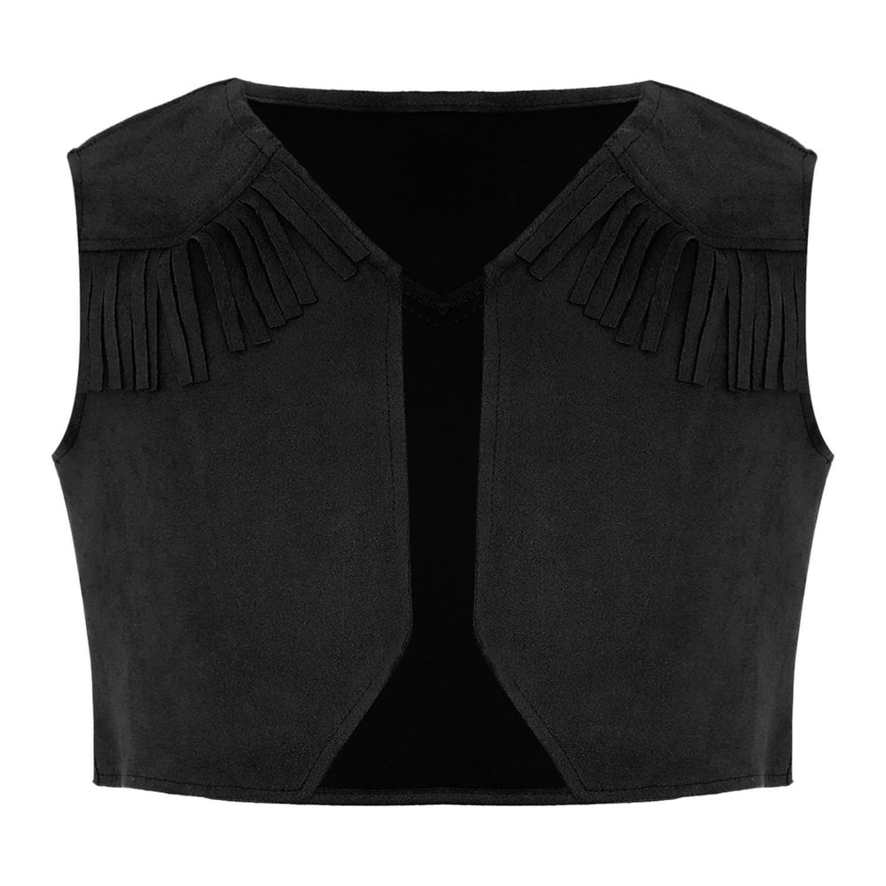 Hedmy Boys Girls Western Cowboy Dress Up Halloween Party Vest Sleeveless Hem Fringe Tassel Waistcoat Black 4 Years
