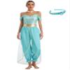 Agoky Womens 3Pcs Arabian Princess Costume Harem Pants Bloomers Jumpsuits Belly Dance Fancy Dress Turquoise X-Large view 1