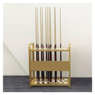 Metal Pool Stick Holder Floor Stand,Billiards Pool Cue Rack Holds 8/12/20 Cues,No Installation Required Pool Queue Holder(Gold,60x25x65cm)