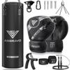 ASBRAVO Punching Bag for Adults, 4ft PU Heavy Boxing Bag Set 12OZ Gloves for MMA Muay Thai Kickboxing Training Home Gym, Martial Art (Unfilled)-Black view 1