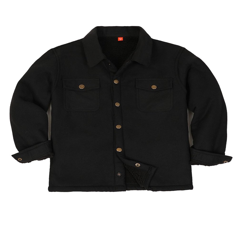 Kids Boys Girls Sherpa Fleece Lined Flannel Shirt Jacket Fall Winter Thick Warm Flannel Shacket Coat Solid Black M Size7-8
