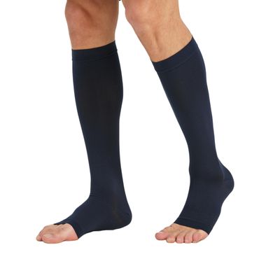 TOFLY Compression Stockings (Pair), Graduated Compression 20-30mmHg, Opaque, Unisex, Open Toe Knee High Compression Socks for Varicose Veins, Edema, Shin Splints, Nursing, Travel, Navy Blue 3XL