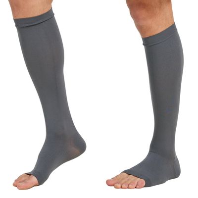 TOFLY Compression Stockings (Pair), Graduated Compression 20-30mmHg, Opaque, Unisex, Open Toe Knee High Compression Socks for Varicose Veins, Edema, Shin Splints, Nursing, Travel, Gray S