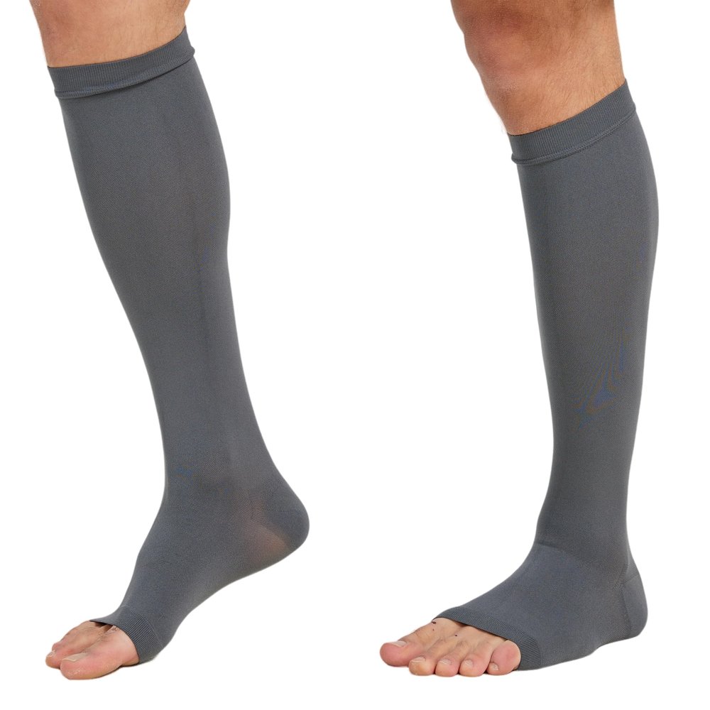 TOFLY Compression Stockings (Pair), Graduated Compression 20-30mmHg, Opaque, Unisex, Open Toe Knee High Compression Socks for Varicose Veins, Edema, Shin Splints, Nursing, Travel, Gray S