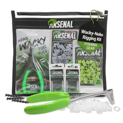 Arsenal Fishing Original Wacky-Neko Rigging Kit  Fishing Accessories Includes Tube Plier, O-Ring Stealth Silicone Shields, Battalion Lure Storage Bag, Pagoda Nail Weights for Wacky Rig & Neko Rig