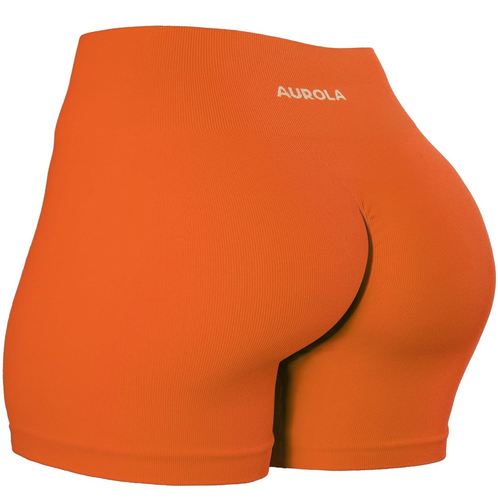 AUROLA Power Scrunch Butt Workout Shorts for Women Seamless Gym Shorts High Waist Tummy Control Yoga Biker Shorts,Persimmon Orange,XL