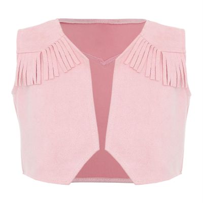 Hedmy Boys Girls Western Cowboy Dress Up Halloween Party Vest Sleeveless Hem Fringe Tassel Waistcoat Pink 6 Years