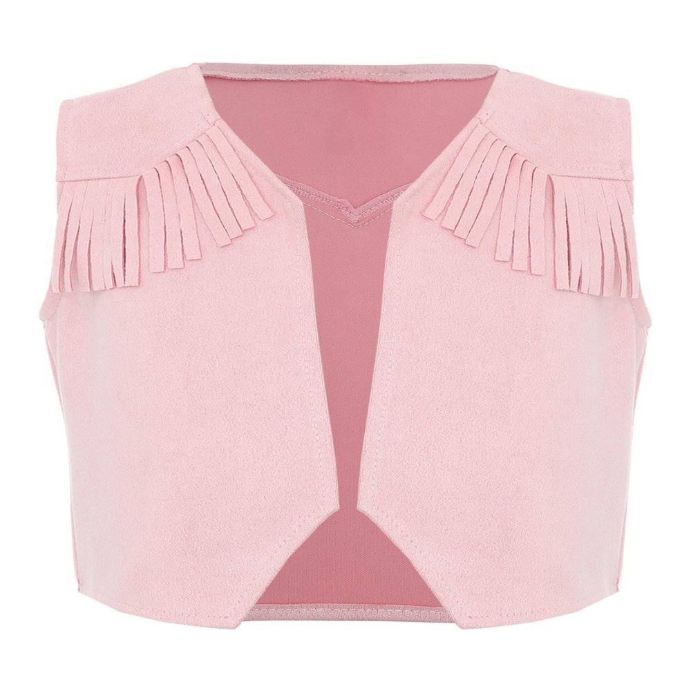 Hedmy Boys Girls Western Cowboy Dress Up Halloween Party Vest Sleeveless Hem Fringe Tassel Waistcoat Pink 6 Years